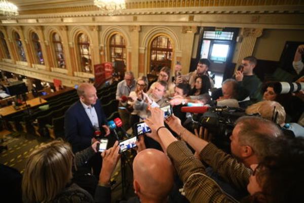 Tanaiste Micheál Martin speaking at the count centre at City Hall, Cork on Saturday. Picture: Larry Cummins 